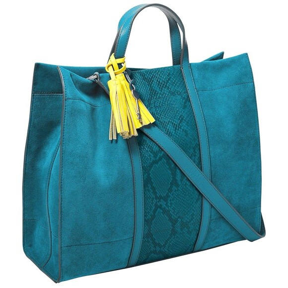 Fossil Women’s Carmen Shopper Lagoon Blue Suede Leather Bag NEW - Picture 1 of 8